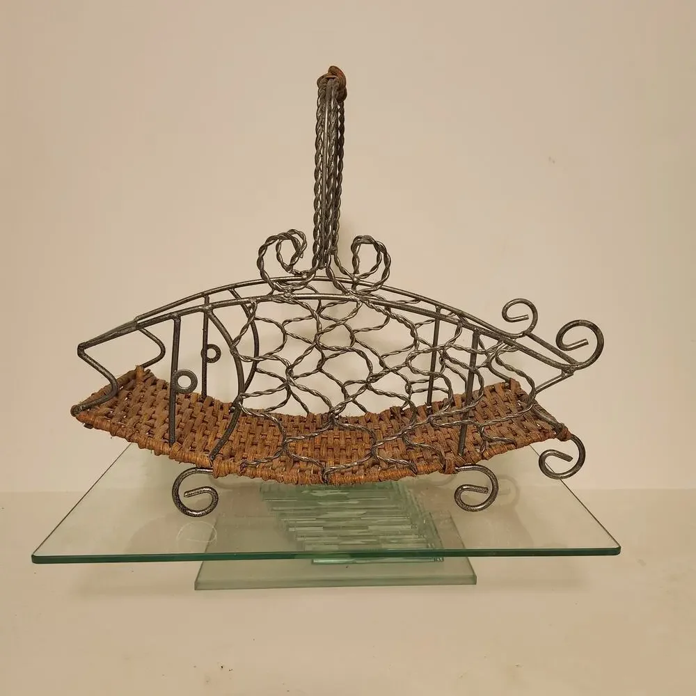 Vintage Metal and wicker Fish basket decor